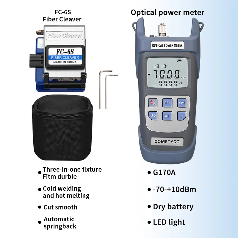 Imagem -02 - Ftth Fibra Óptica Tool Kit com Medidor de Potência Óptica Visual Fault Locator Vfl 10mw Fc6s Skl-6c Fibra Cleaver Wire Stripper 8pk326