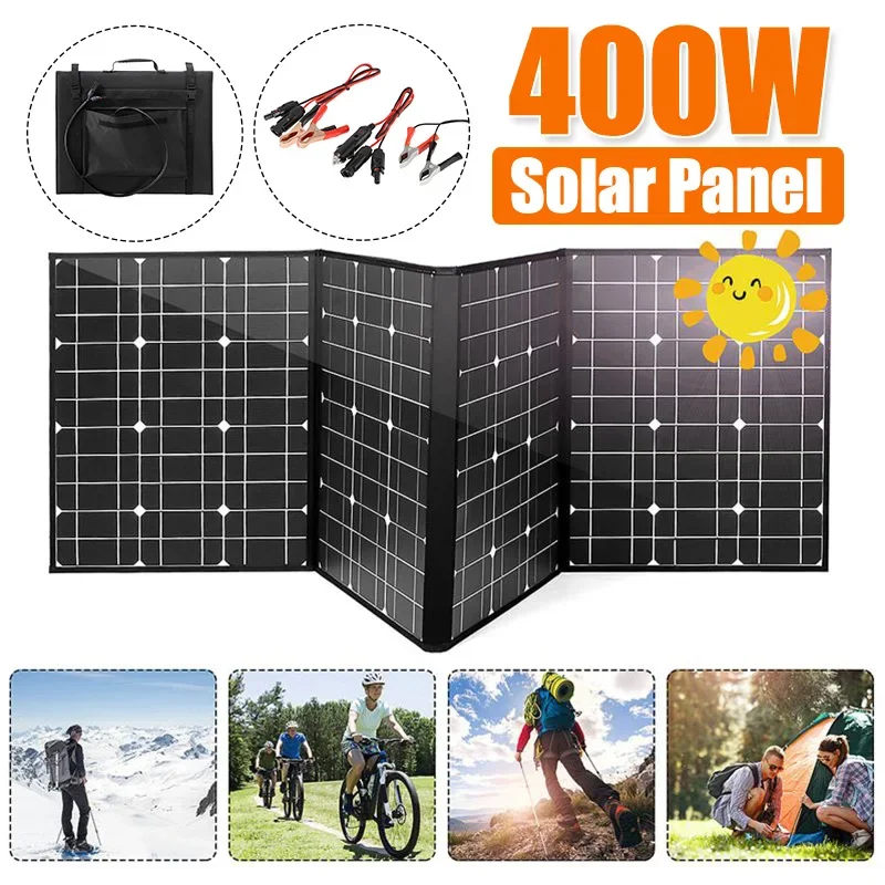 18V 400W Solar Panel USB Output Monocrystallinel Waterproof Solar Cells Folding Package with 30/60A Controller for Outdoor