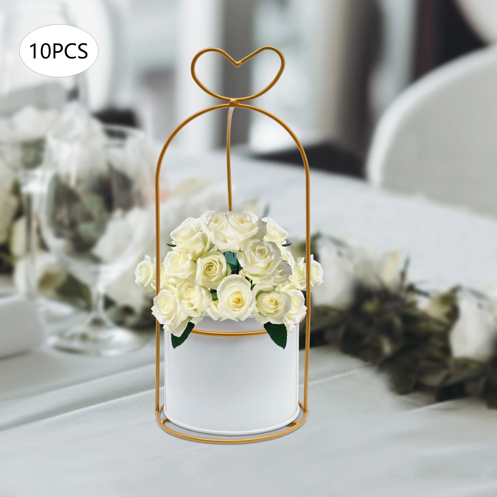 

10 Pcs Gold Metal Geometric Centerpiece Vases, Elegant Wedding & Party Decor, Tall Flower Vases for Table Centerpieces