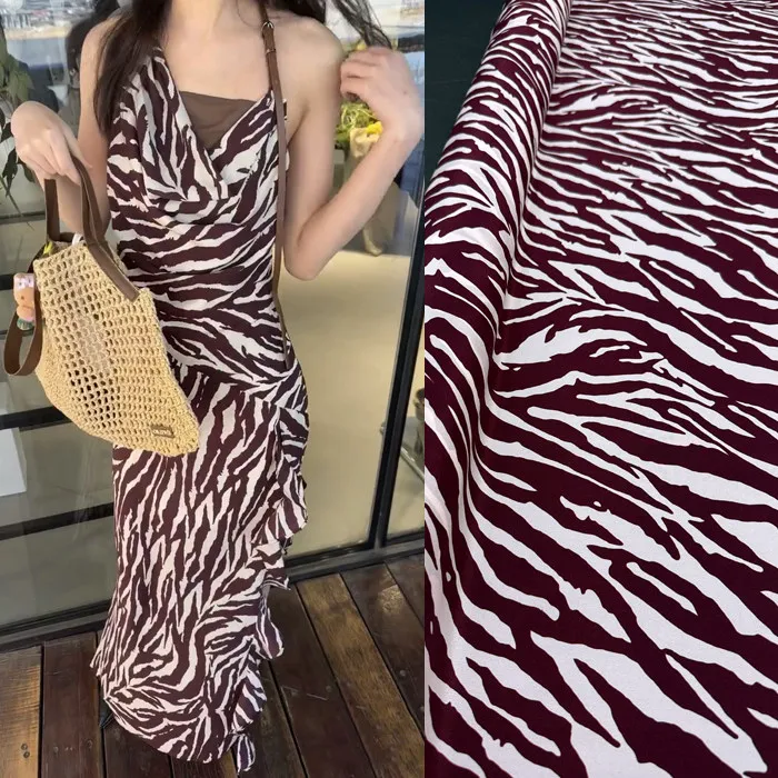 Black & White Zebra Stripe Geometric Print Silk Stretch Crepe De Chine Fabric Mulberry Silk Material For Dresses Blouse