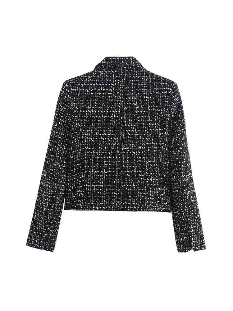 2024 European and American style autumn new women\'s clothing versatile textured double-breasted tweed short suit jacket