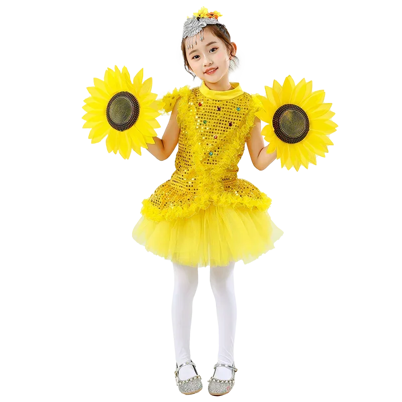 Children\'s Performance Costume with the Style of June 1st: Sun Dance Stage Performance: Sunflower Performance Dance Skirt