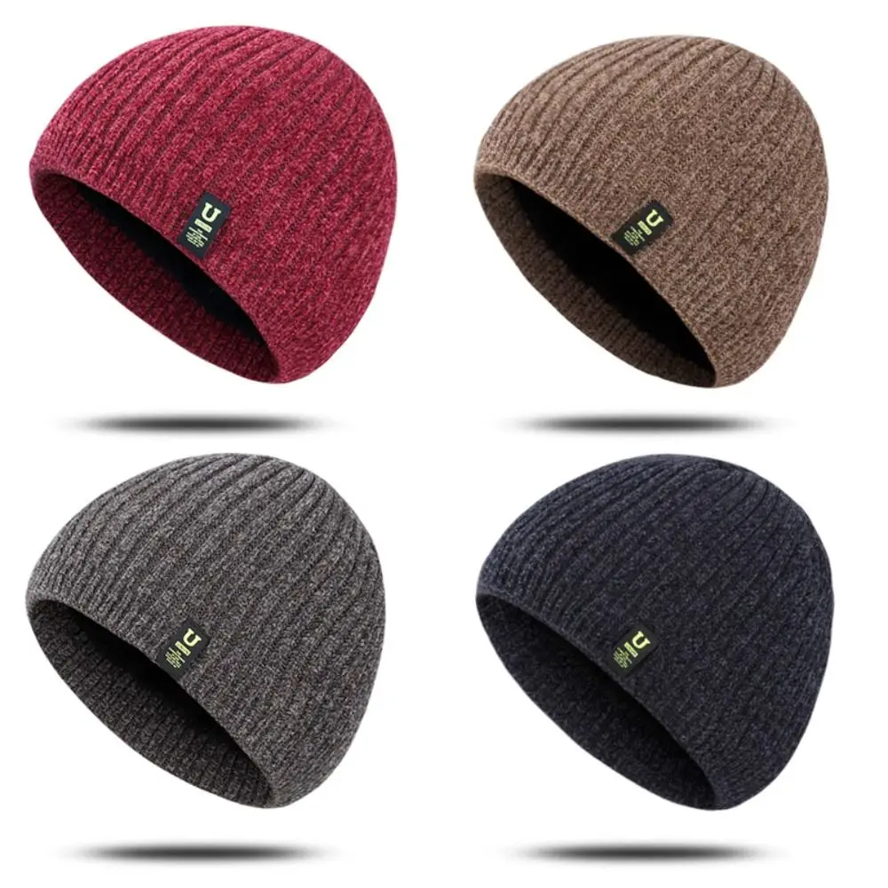 Soft Men\'s Winter Knit Hats New Comfortable Outdoor Riding Beanies Cap Keep Warm Stretch Cuff Knitted Cap