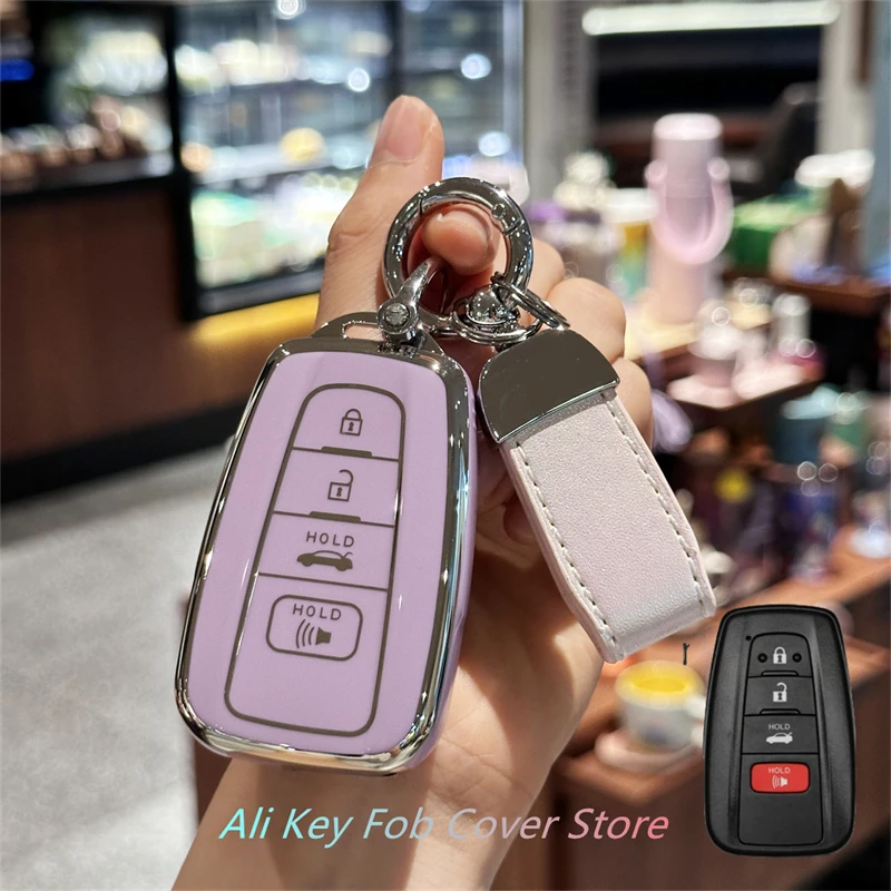 for Toyota Key Fob Cover with Keychain For 2020-2024 Highlander 2018-2024 RAV4 Camry C-HR Corolla Avalon Prius Key Shell Case