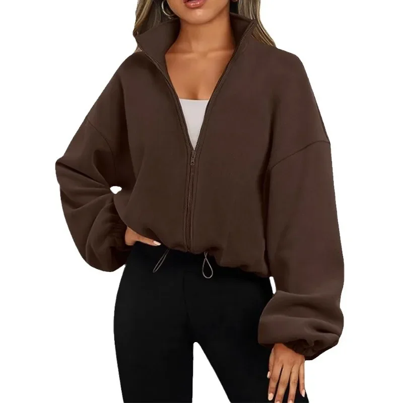 New Winter Clothes Women  Autumn and Winter Loose Standing Neck Cardigan with Zipper Hoodie for Women