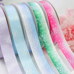 1'' 25mm Laser Silver Foil Snowflake Printed Satin Ribbon For Christmas Gift Packaging Party Decoration DIY Sewing Accessories
