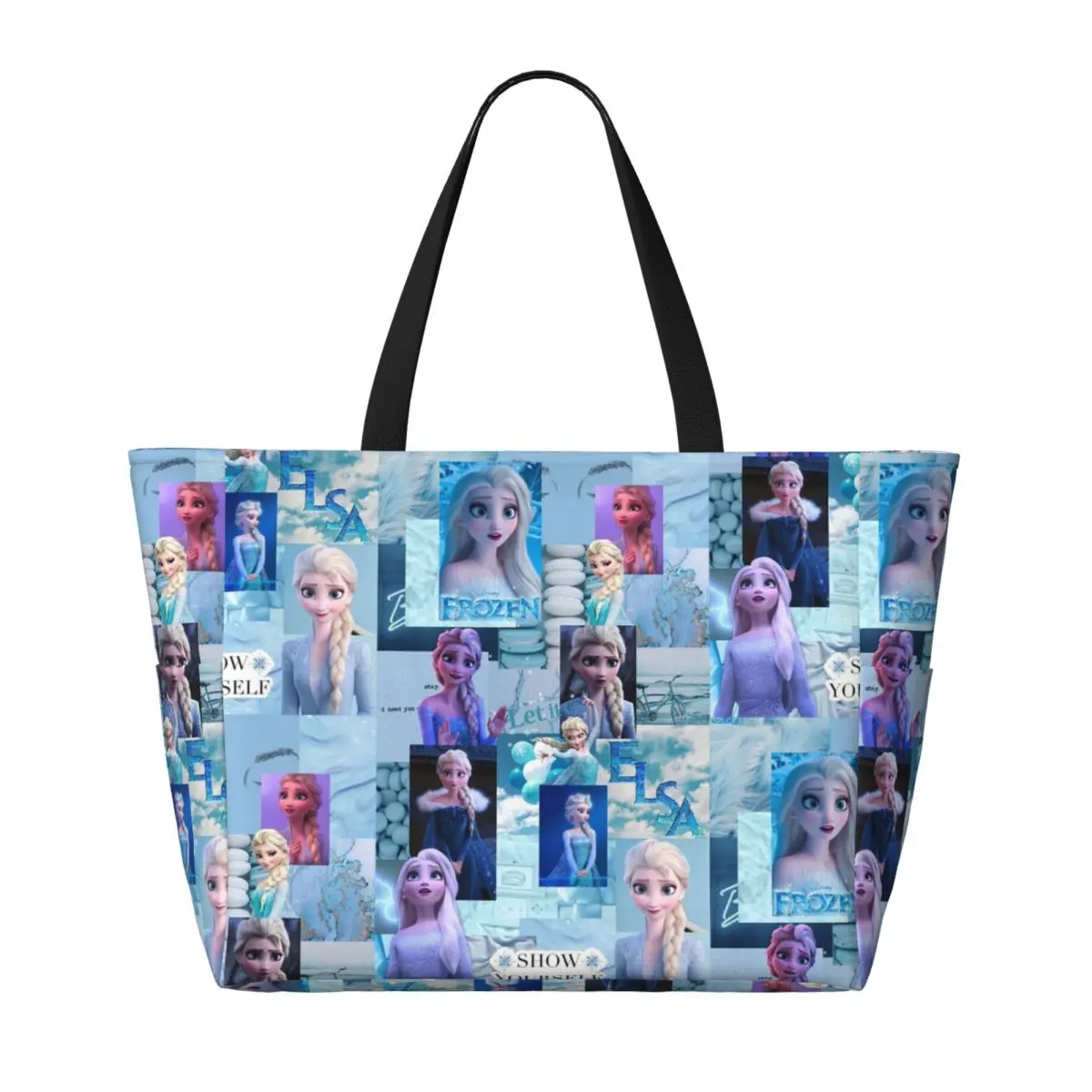 Custom Frozen Elsa Princess Beach Tote Bag for Women Extra Large Gym Carry On Cartoon Travel Shopping Bags