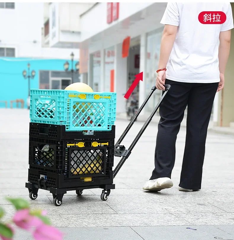 

Small Cart Home Portable Folding Storage Basket Vegetable Baskets Shopping Cart Trolley Black Folding Basket 15KG Load-bearing