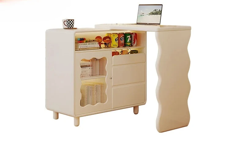 French cream bar partition integrated retractable mobile dining table island home small multi-functional locker