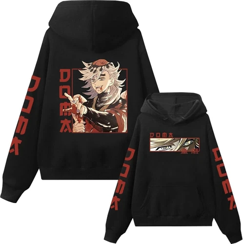 Imagen 1 del producto Anime Demon Slayer con capucha ‌   Sudaderas con capucha con estampado Douma para hombre, sudadera cómoda Unisex de gran tamaño, ropa de calle Harajuku para Otoño e Invierno