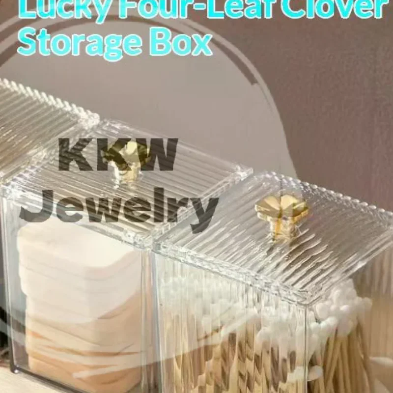 Portable Clear Desktop Organizer with Gold Trim Dustproof Storage Box for Travel Vanity Office Small Item Storage