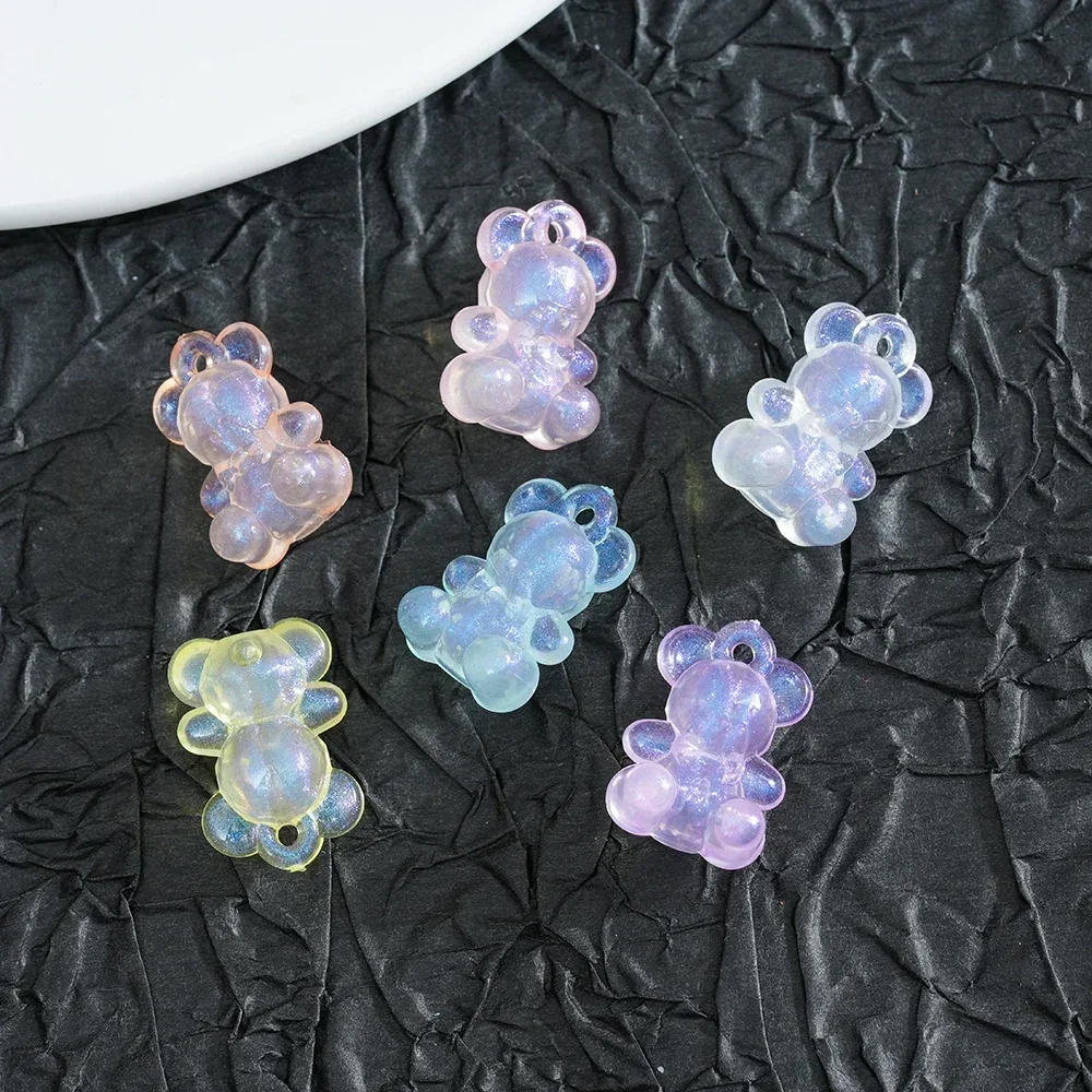 30Pcs Acrylic Mini Bear Pendant Jelly Colored Mermaid  Hole Transparent Beads For DIY Handmade Earrings Bracelet Accessories