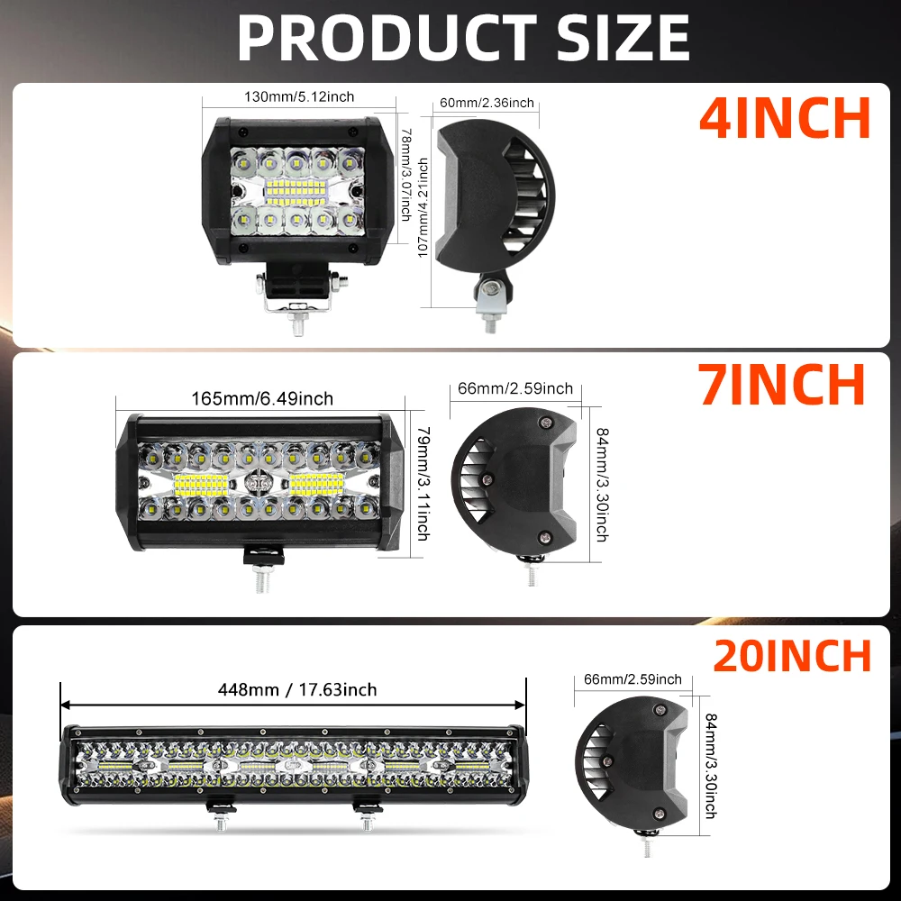 CO LIGHT 20 inch LED Light Bar 60000LM 3-Rows 4x4 Offroad Spot Flood Combo Fog LED Waterproof Work Lights for Truck Boat UTV ATV