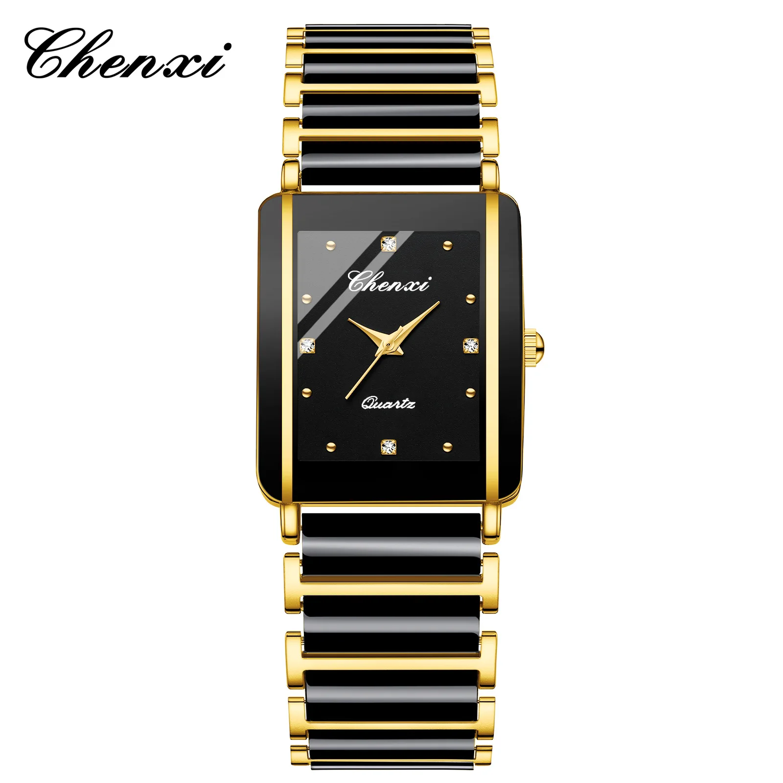 CHENXI 104A Pareja Reloj Impermeable Lujo Moda Oro Negro Blanco Correa de Acero Inoxidable Reloj de Pulsera para Hombres y Mujeres