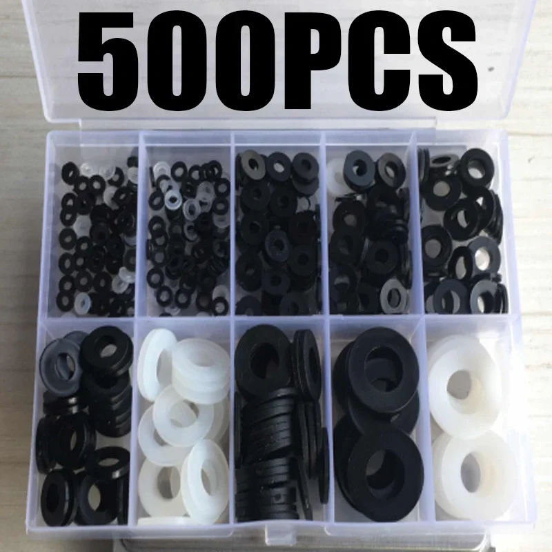 

500pcs Washer Black and White Mixed Nylon Washer Set M2 M2.5 M3 M4 M5 M6 M8 M10 Flat Nylon Washers