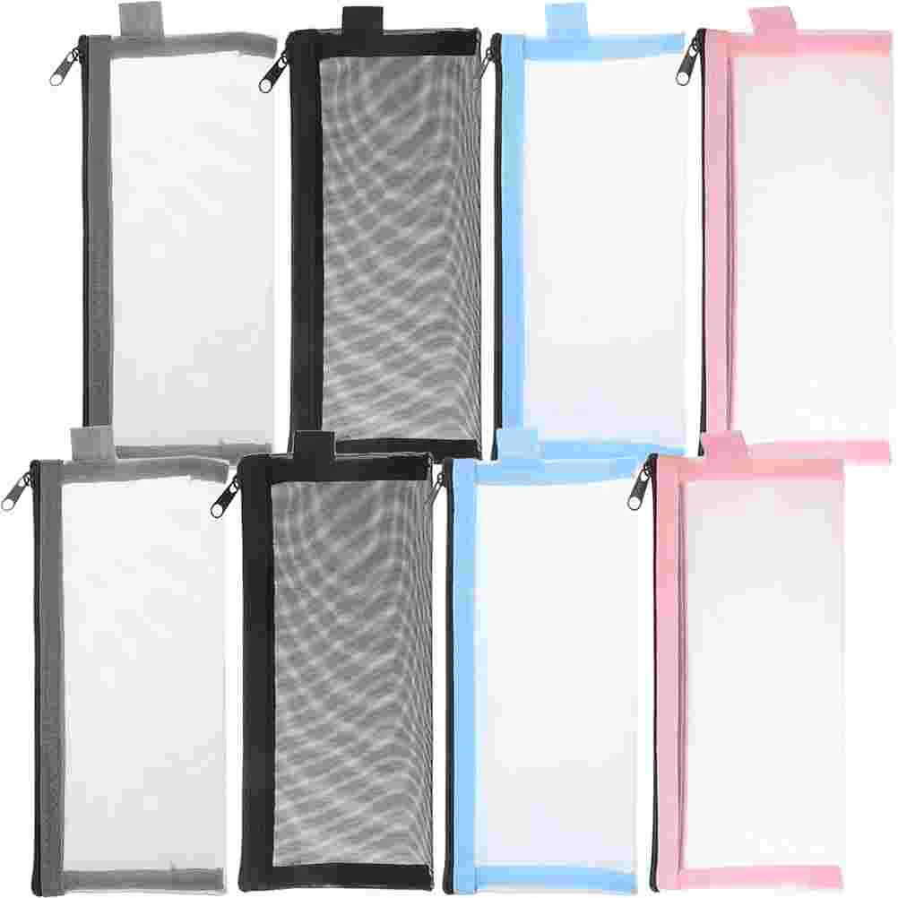 8 Pcs Mesh Transparent Pencil Case Convenient Bag School Korean Version Portable Container Lovely Zipper Design Child