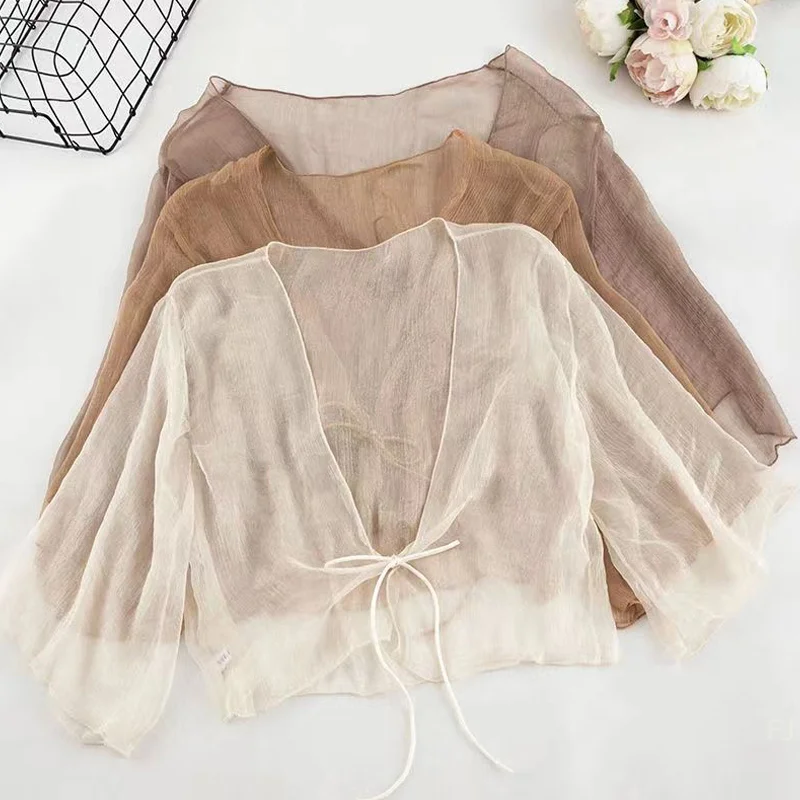 

Women's Summer Cardigan - Small Chiffon Shawl, Sunscreen Top; Lightweight Jacket