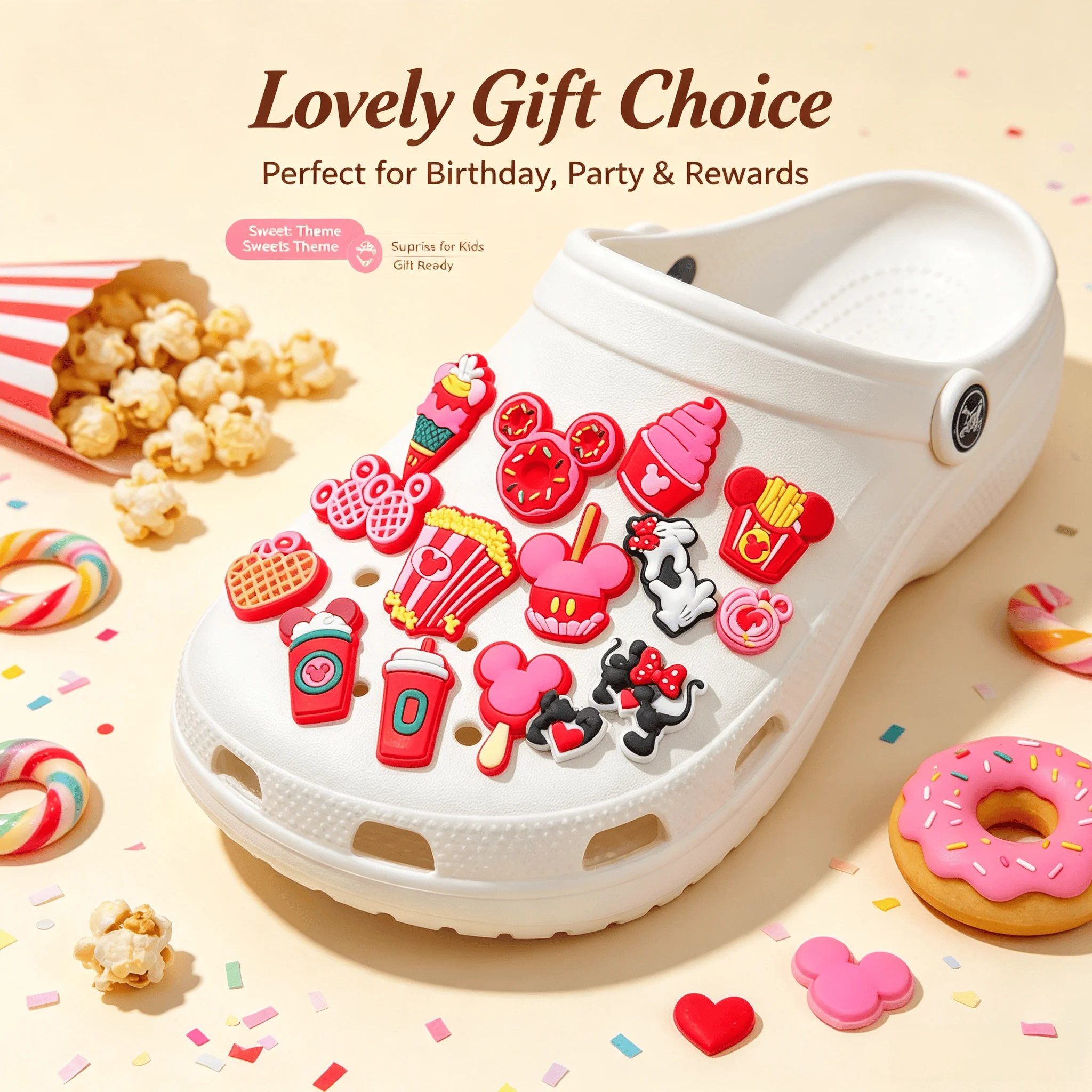 12/50/100 Stück Masuca Cartoon Eiscreme Cupcake Chips Donut PVC Rosa Schuh-Charms Pantoffel-Schuhdekorationen DIY Schuhtasche