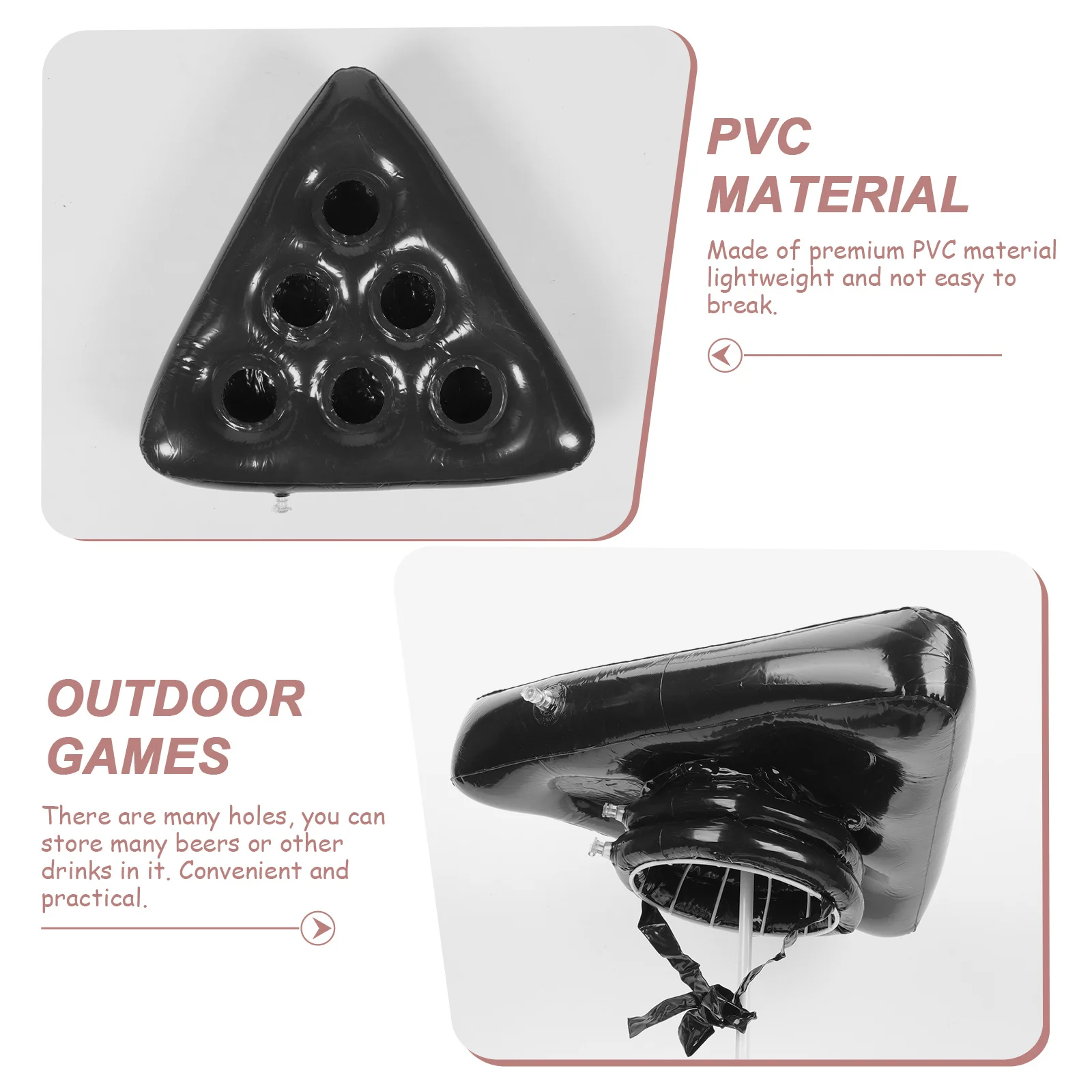 ที่วางเครื่องดื่มเป่าลมสีดำ ดีไซน์รูปสามเหลี่ยมสร้างสรรค์ สำหรับงานปาร์ตี้ริมสระน้ำ ชายหาด เกมโยน ที่วางเครื่องดื่มเป่าลม