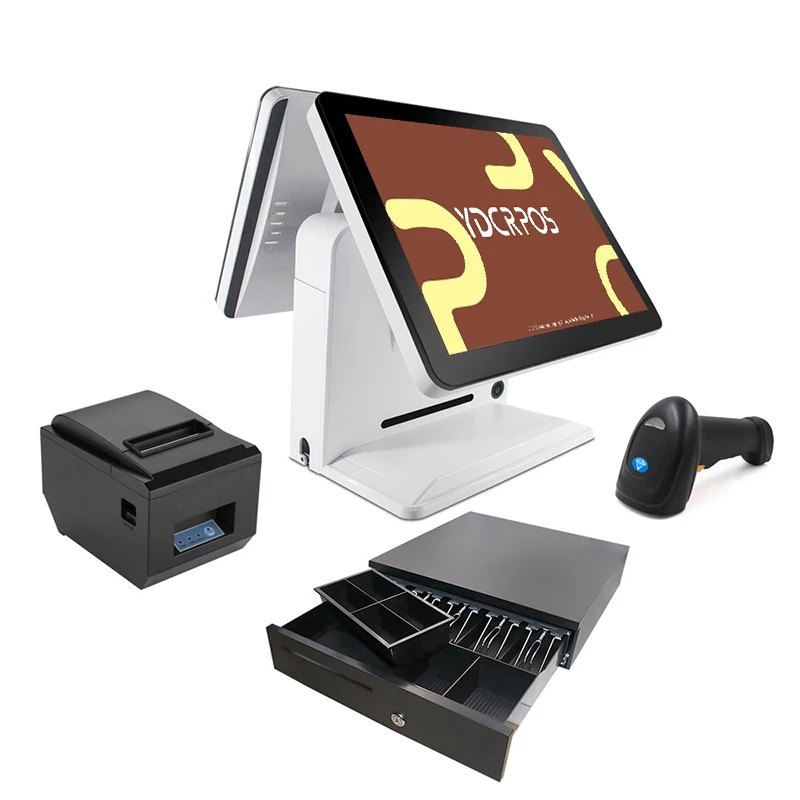 Supermarket 15Inch Dual Screen Pos Systems All in One Cash Register Machine Epo Point of Sale Pos Machine