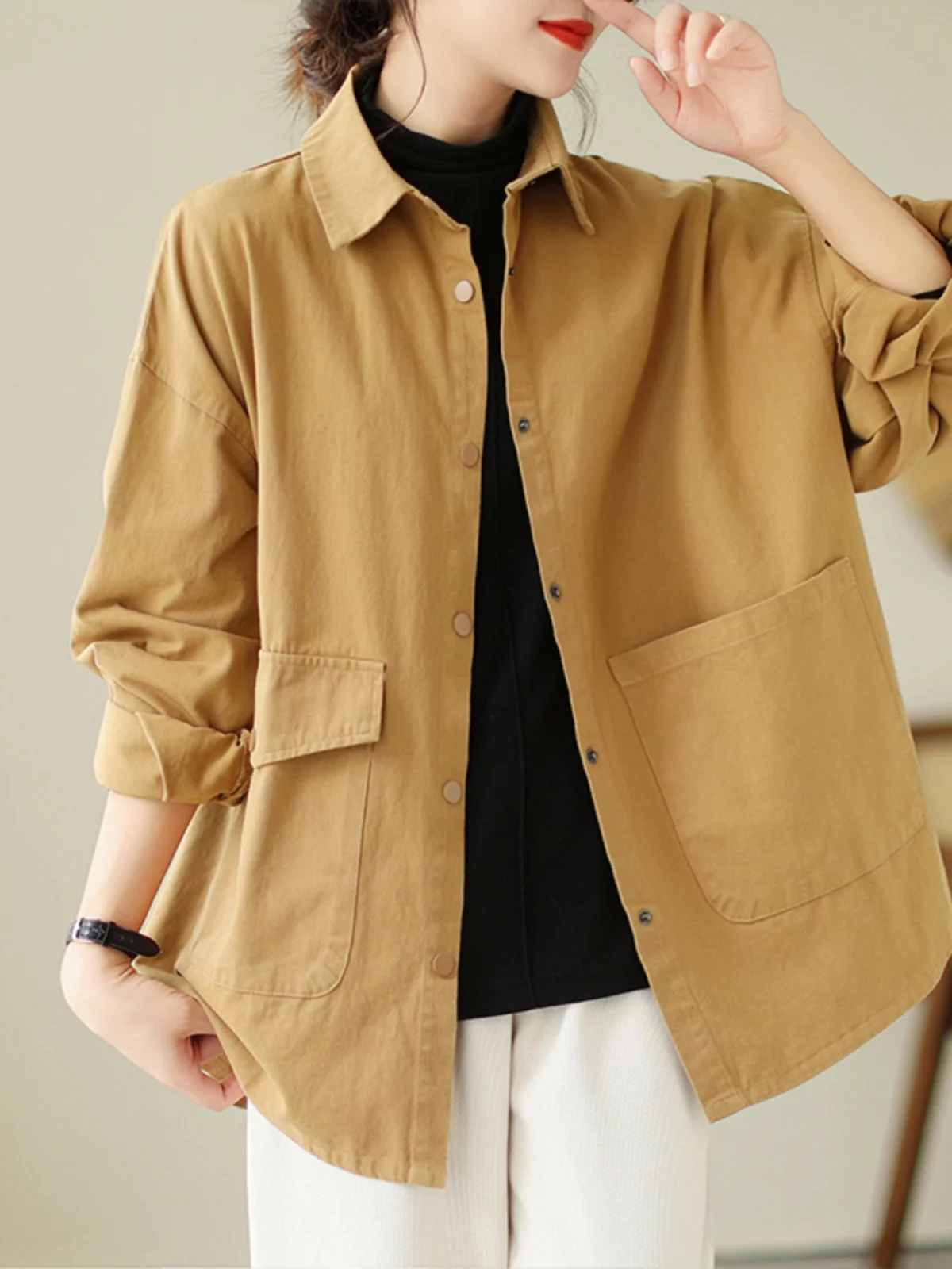 

Художественный винтажный женский длинный све айрт с большими кетами, открытый кардиган, свободная рабочая одежда, пальто на пуговицах, весна-осень