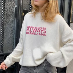 Retro Loose Sweater Women Long Sleeve O Neck Knit Casual Sweaters Autumn Winter Knitted Top Korean Fashion Letter Print Pullover