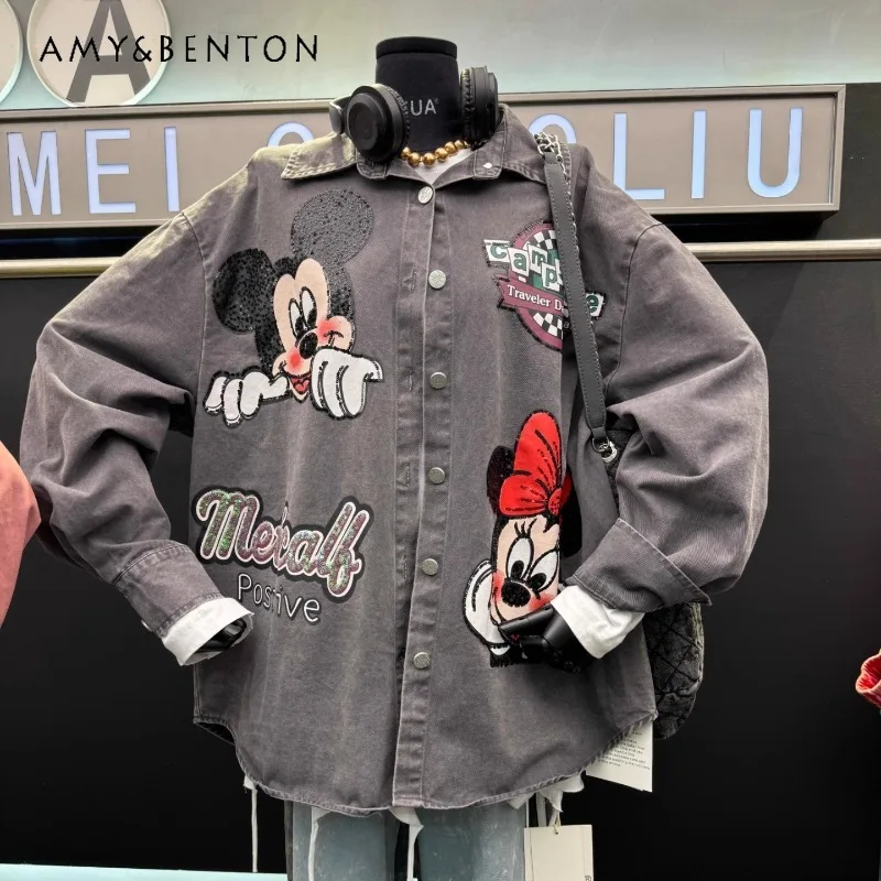 

Autumn New Heavy Craft Unique Design Embroidered Cartoon Top Shirt Jacket Loose Age-Reducing Sweet Single-Breasted Blouse Ladies