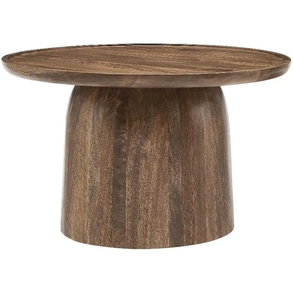 

Contemporary 30 Mango Wood Coffee Table in Walnut Finish - Round Drum Style for Living Spaces