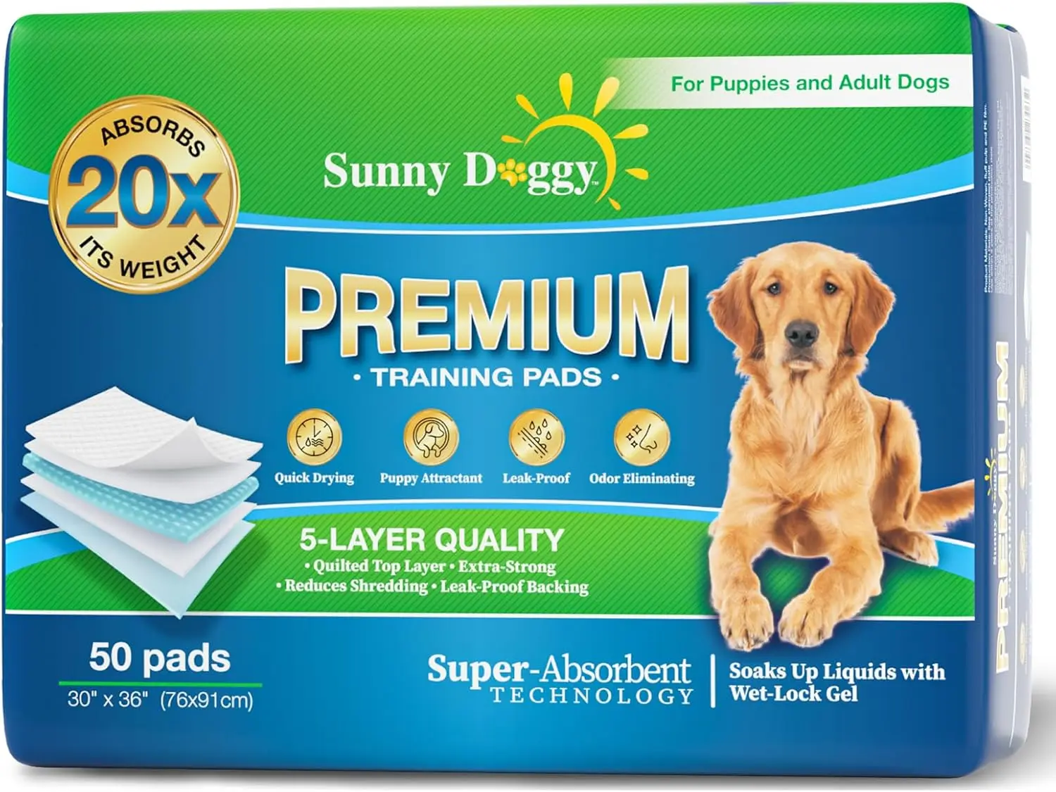 

Large Disposable Dog Training Pads 30x36 50 Count Super Absorbent Odor Control