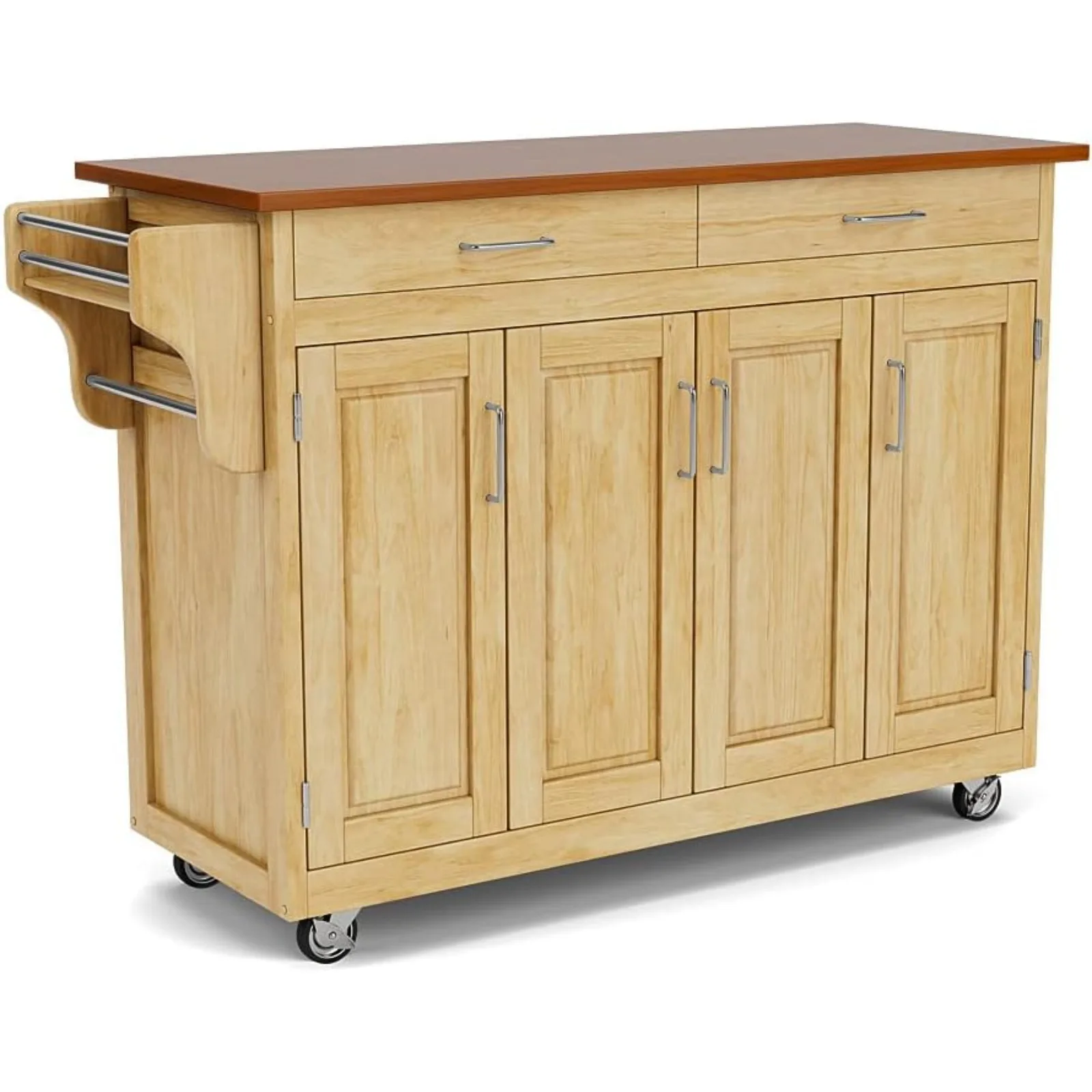 

US Home Styles Create-a-Cart Cottage Natural Finish Four-door Cabinet with Oak Top, Four Wood Panel Doors, Three