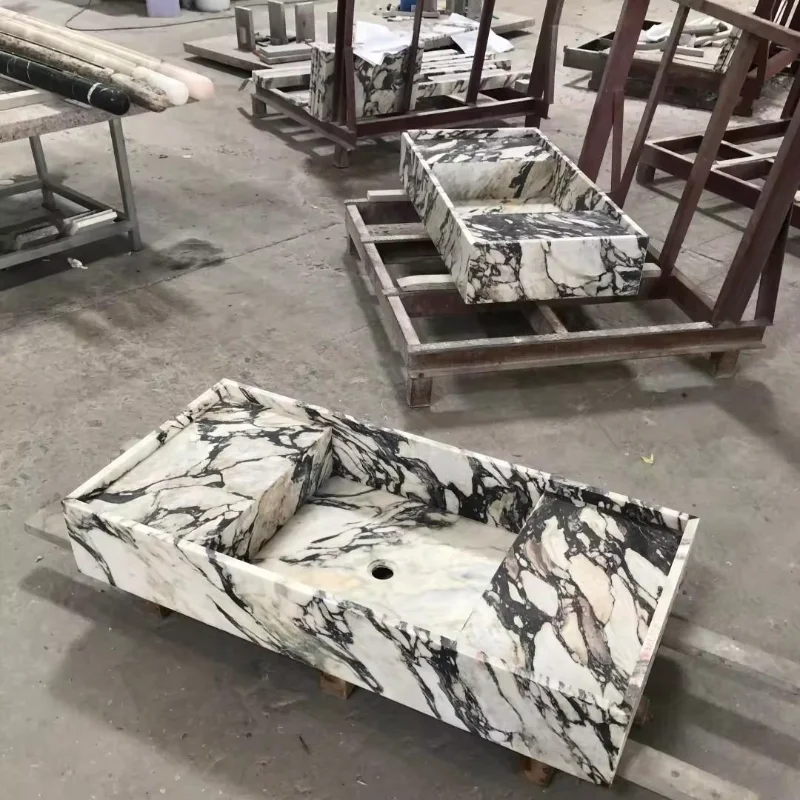 Any Size Custom Sleek Modern Natural Marble Above Counter Sink Grooved Texture Natural Veins Multi Stone Selections Bathroom image 4