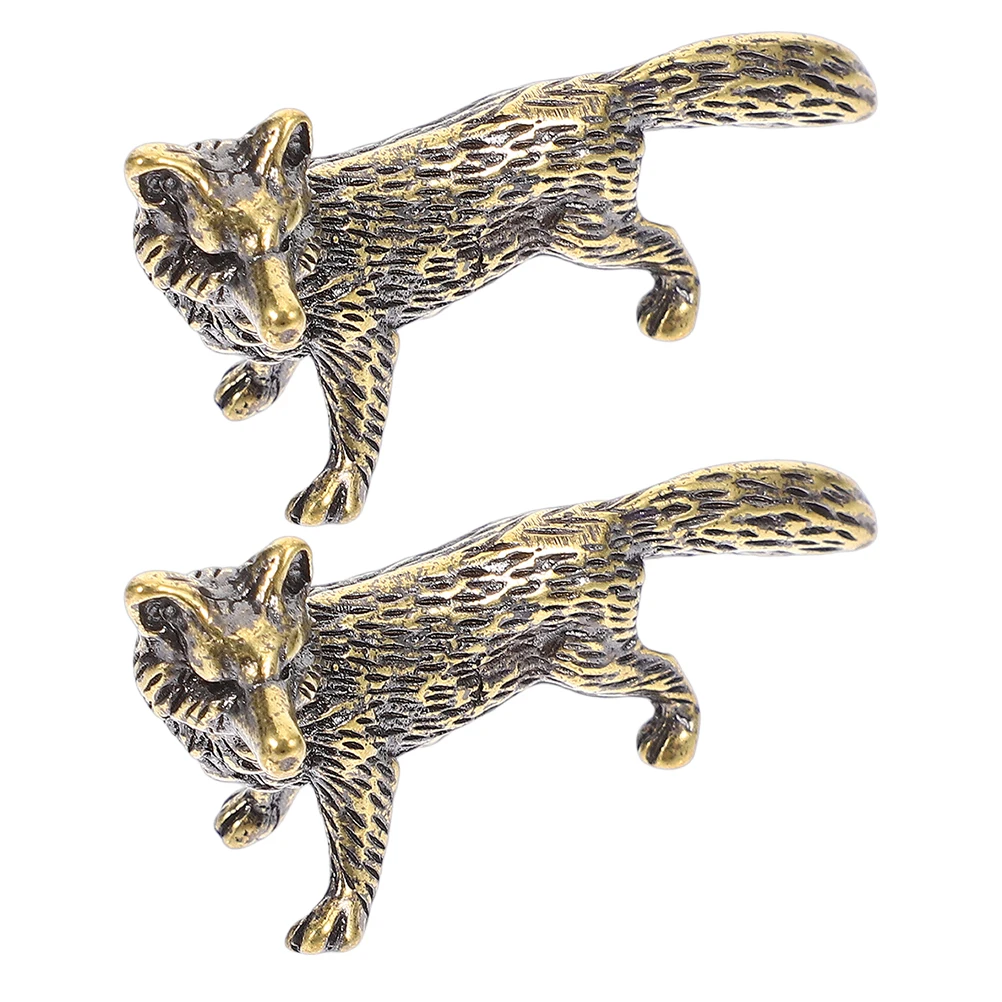 

2pcs Fox Figurine Statue Mini Decorative Sculpture Easy Clean Desk Garden Ornament Home Piece Brass Car Accessories