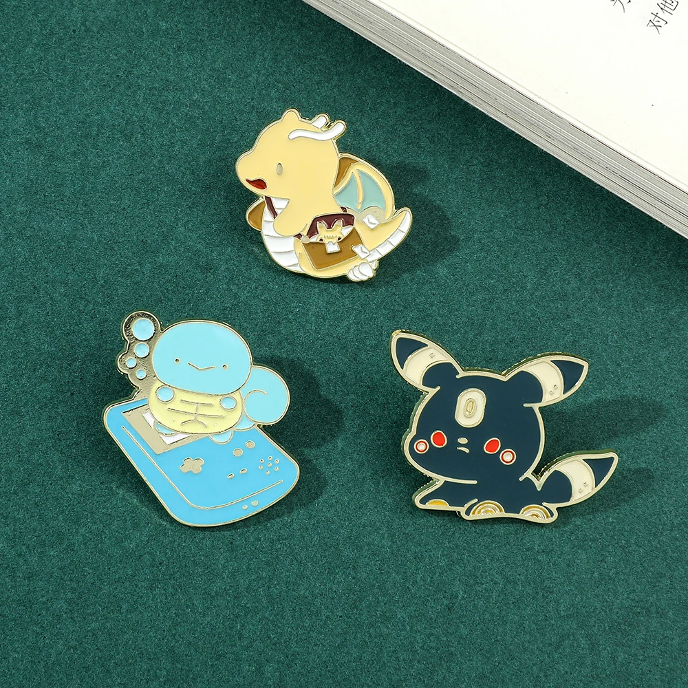 Anime Pokemons Brooch Cute Cartoon Figure Squirtle Umbreon Metal Badge Brooch for Clothing Backpack Lapel Pins Accessories