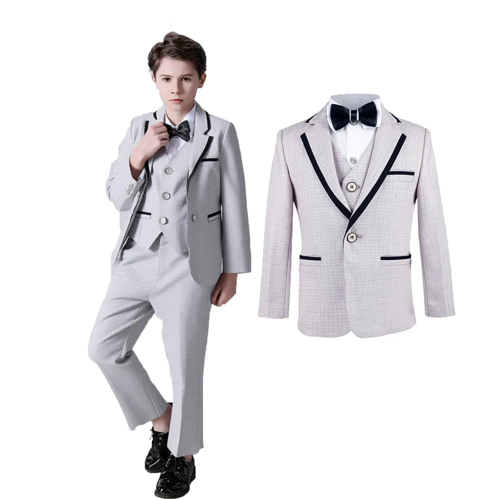Russia Boys Spring 4Pieces/Set Jacket Vest Pants Bowtie Formal Wedding Dress Kids Party Outfit Children Performance Costume