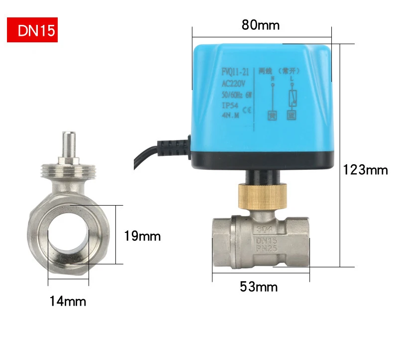 Detalle 2 de Electroválvula DN15 DN20 DN25 DN32 DN40 DN50 304 Stainless Steel Normally Closed Electric Ball Valve 2-wire Motorized Ball Valve Agua y vapor