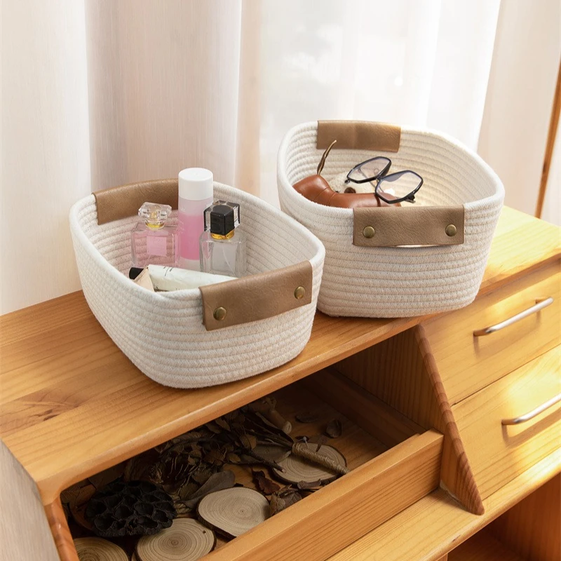 1 Stück Umweltfreundlicher Baumwollseil-Aufbewahrungskorb für Schreibtisch, Wohnzimmer, Schlafzimmer, Kosmetik, Snacks, Spielzeug-Organizer