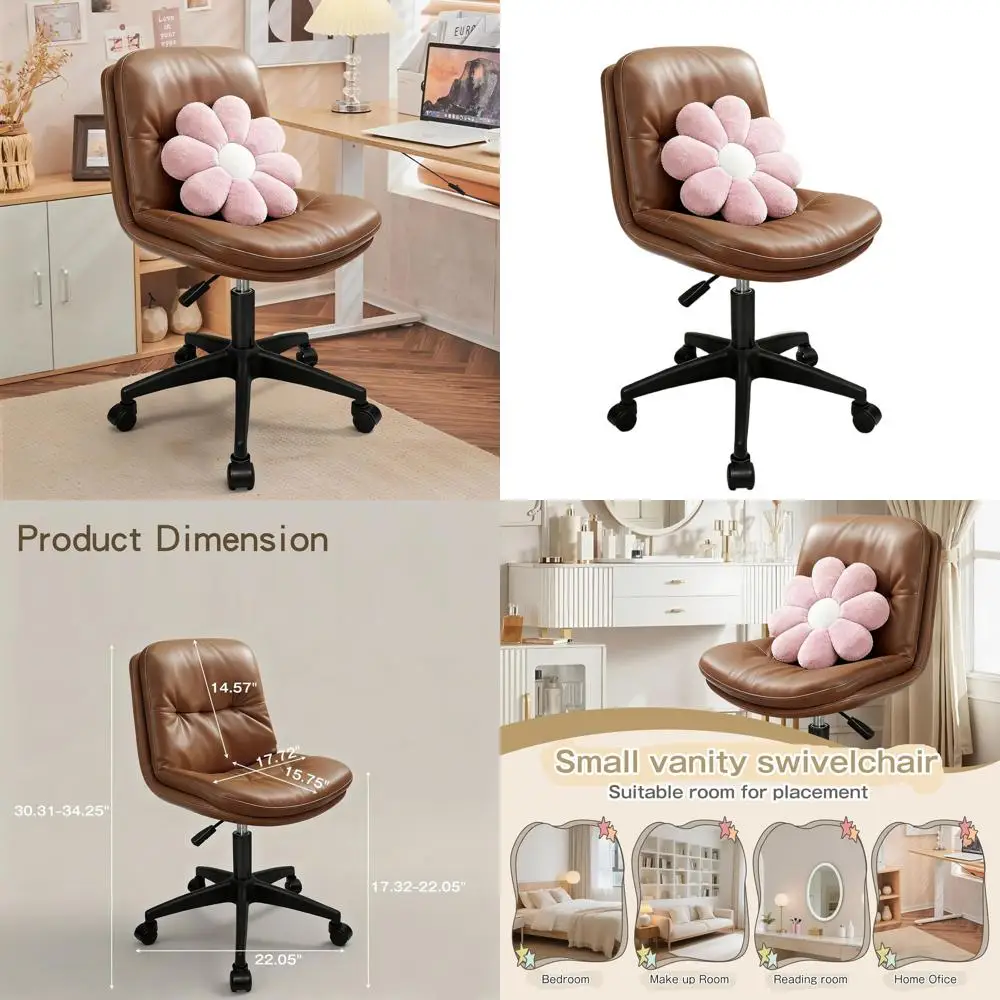 

Adjustable Height PU Leather Swivel Chair with Lumbar Support for Small Spaces, Brown