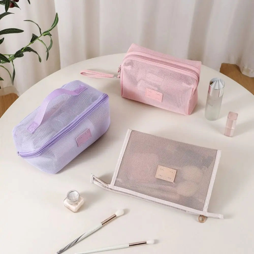 

Casual Nylon Cosmetic Bag With Zipper Mesh Storage Pouch Multipurpose Hand-held Toiletry Wash Bags Travel