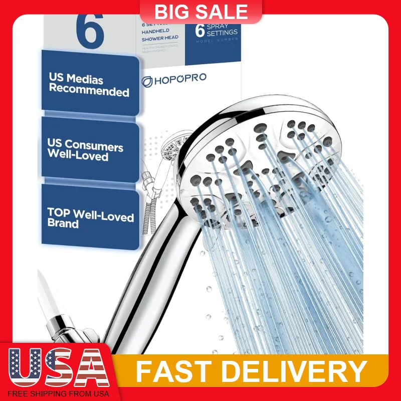 

High Pressure Shower Head 6 Mode Handheld with 59 Inch Hose Water Saving Adjustable Bracket Tool Free Installation for Bathroom