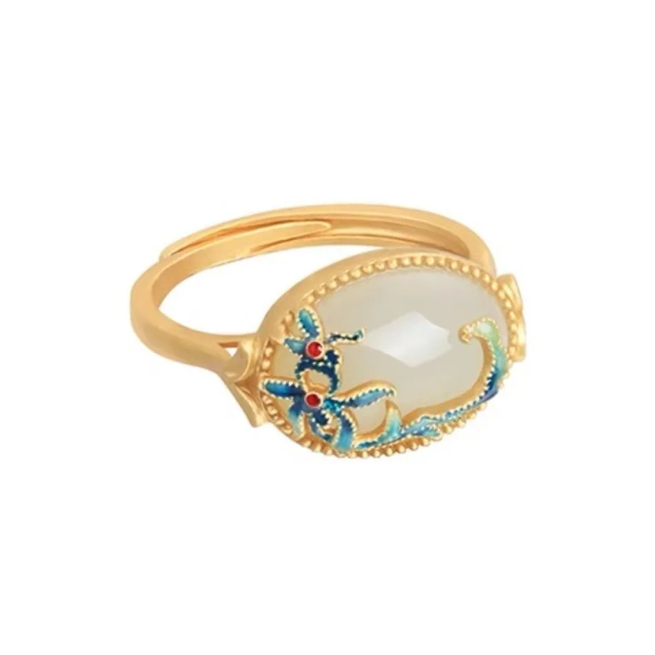 جديد الصينية Hotan اليشم قلادة الصين شيك الذهب زهرة الروطان الدائري أقراط سوار قصر نمط مجموعة مجوهرات