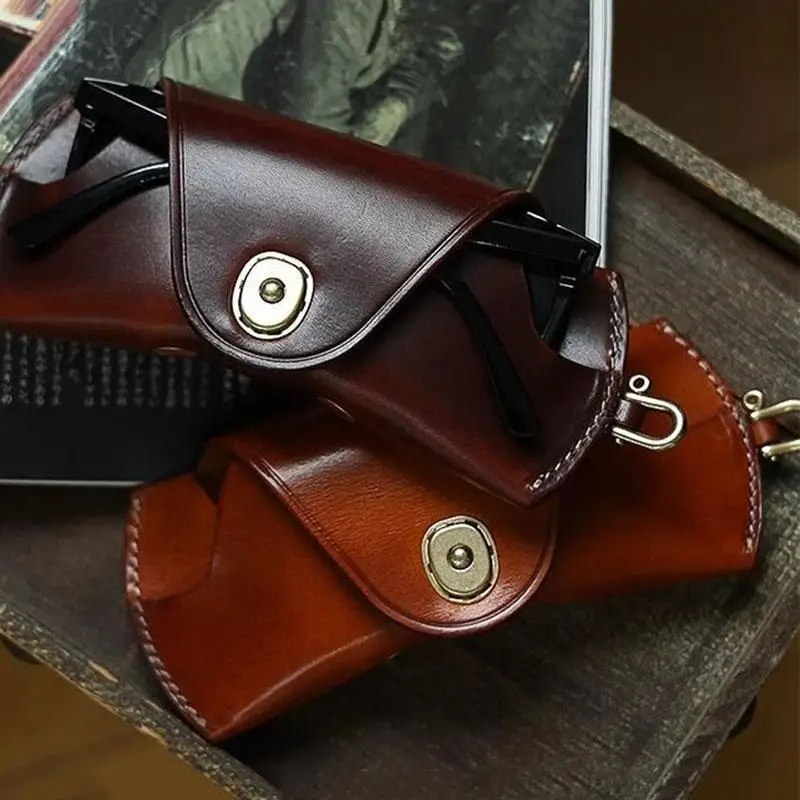New New Unisex Retro Hanging PU Leather Glasses Bag Portable Lanyard Hanging Sunglasses Case Simple Handmade Glasses Storage Box