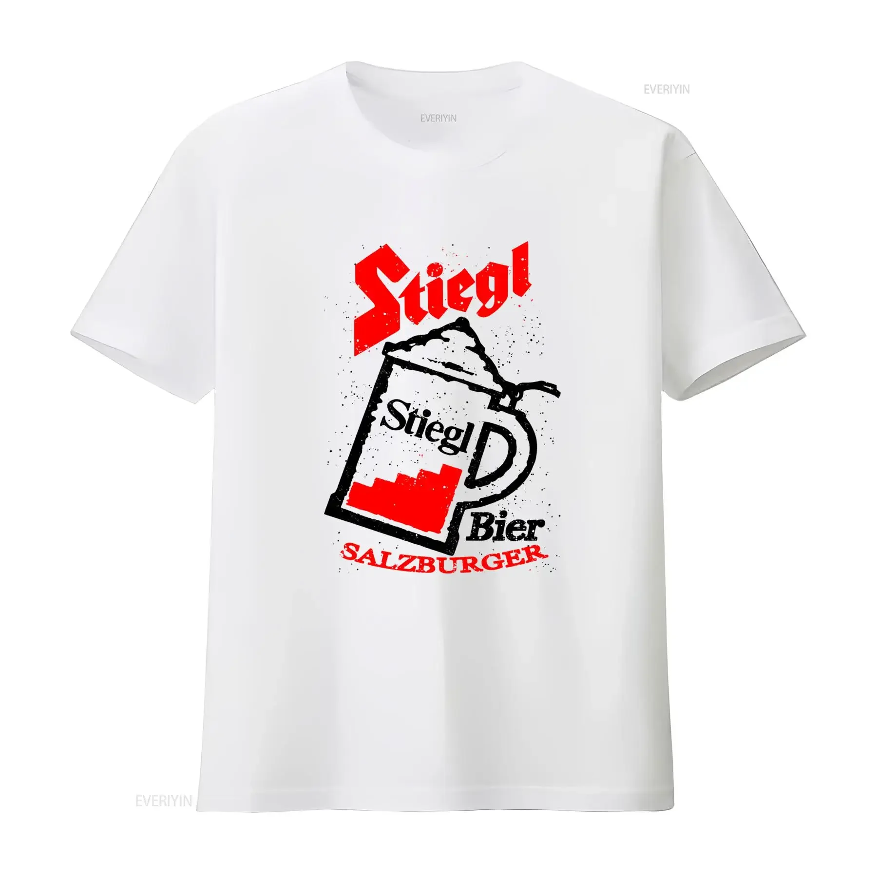 Stiegl Beer T Shirt White Casual Streetwear with Authentic Salzburg Brewery Logo Worn Label Design Soft Breathable vintage