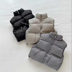Girls Boys Sleeveless Down Vest Kids Solid Color Waistcoat Teens Warm Outerwear 2024 Autumn Winter Children‘s Clothing