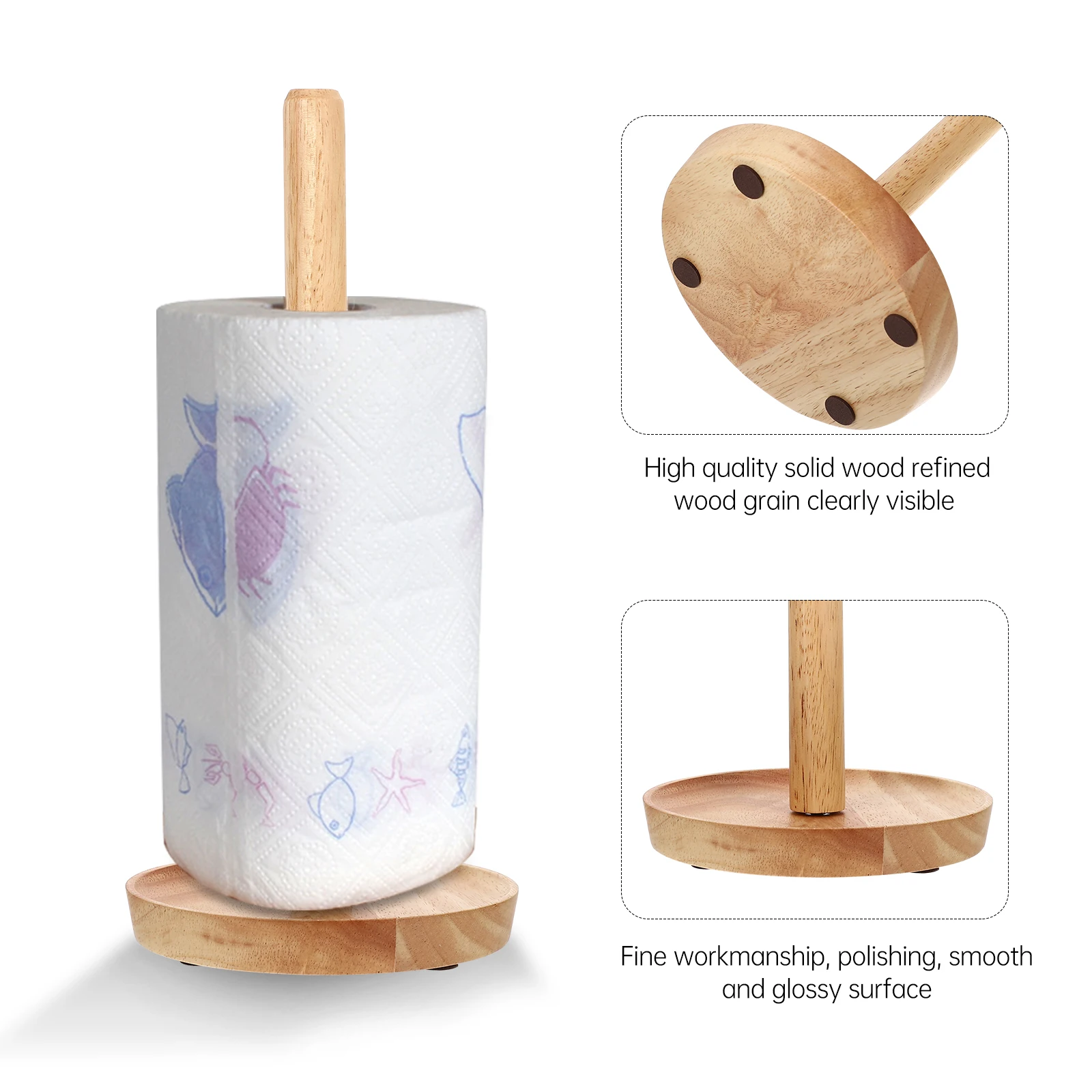 

Simple Solid Wood Roll Holder Paper Toilet Wooden with Shelf Bathroom Stand for