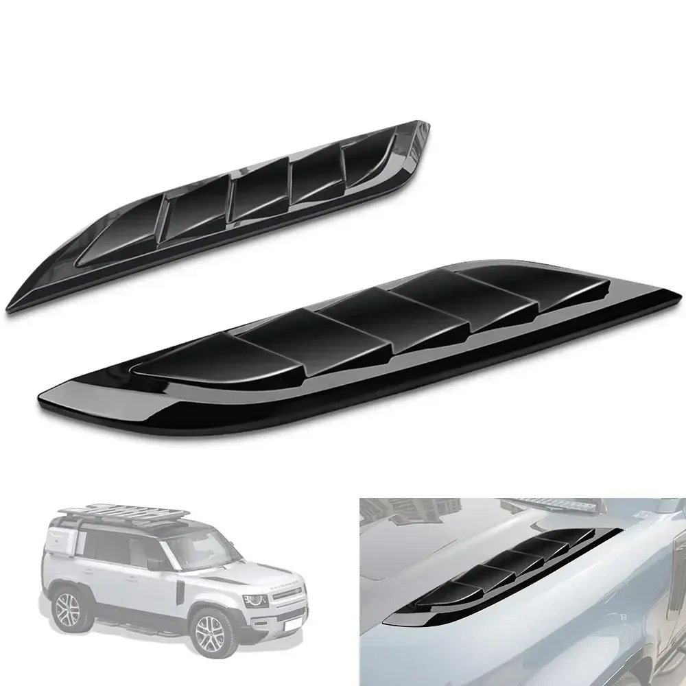 

New！2 pcs car decorative front hood bonnet side trim cover ABS air flow intake scoop vent snow cover for 2020 Land Rover Defende