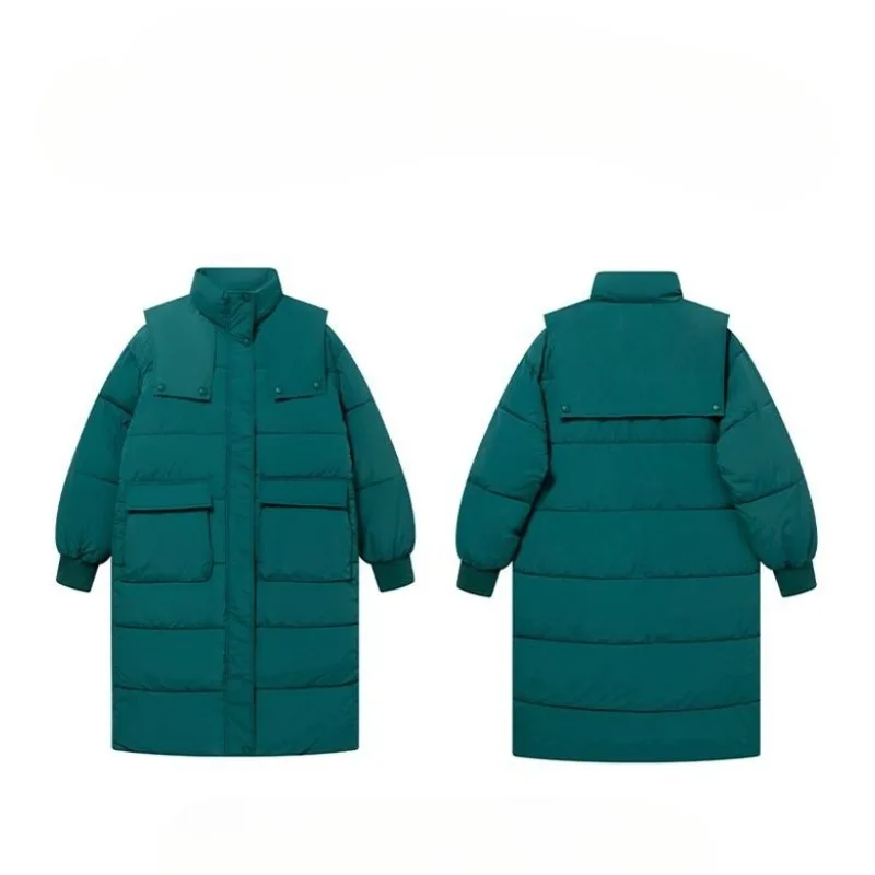 Autumn Winter New Down Cotton Clothes Women's New Navy Collar Big Pocket Medium and Long Over The Knee Warm Small Student Jacket