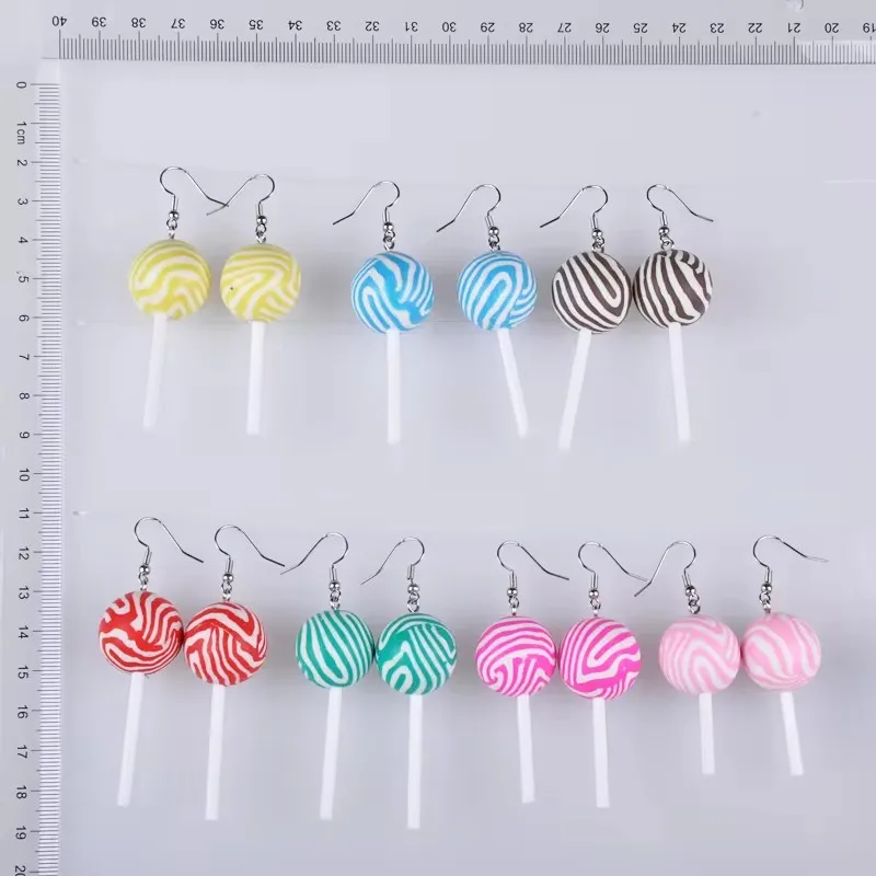 Diy Cute Soft Ceramic Candy Chocolate Stripe Lollipop Earrings, Interesting Mini Simulated Food Girl Resin Earrings Jewelry Gift