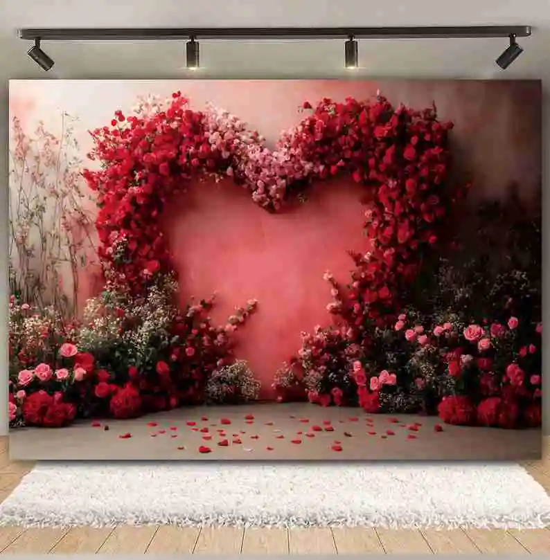 February 14 Valentine's Day Backdrops for Photography Valentine Red Rose Flower Wall Love Heart Wedding Bridal Shower Background