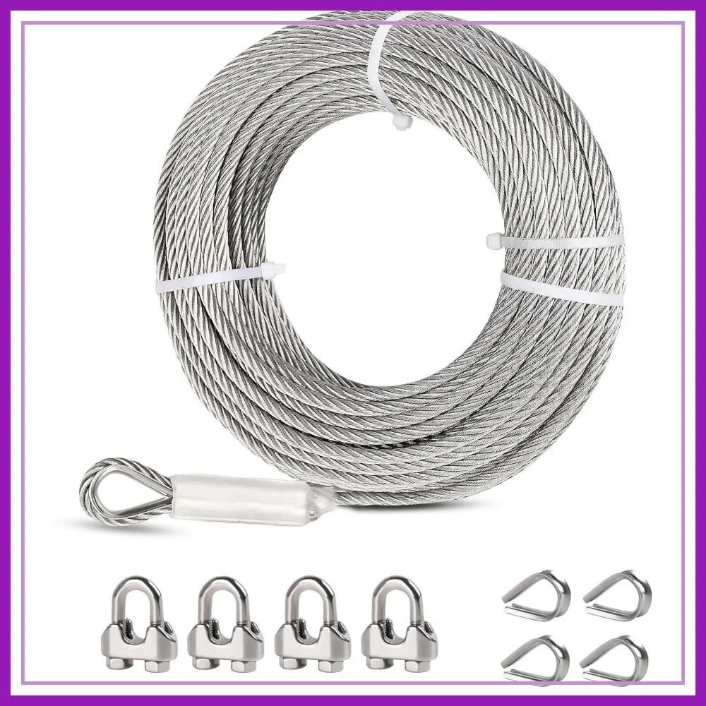 

1/4" Stainless Steel Cable 75ft 7x19 Strands Aircraft Wire Rope 6400lbs Breaking Strength for Zipline, Deck Railing, Boat Lifts