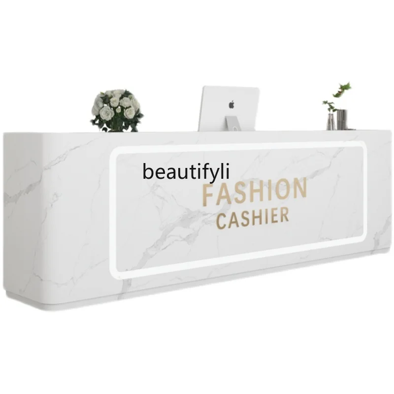 

Simple Cashier Clothing Store Front Desk Commercial Beauty Salon Reception Desk Imitation Marble Modern Bar Counter